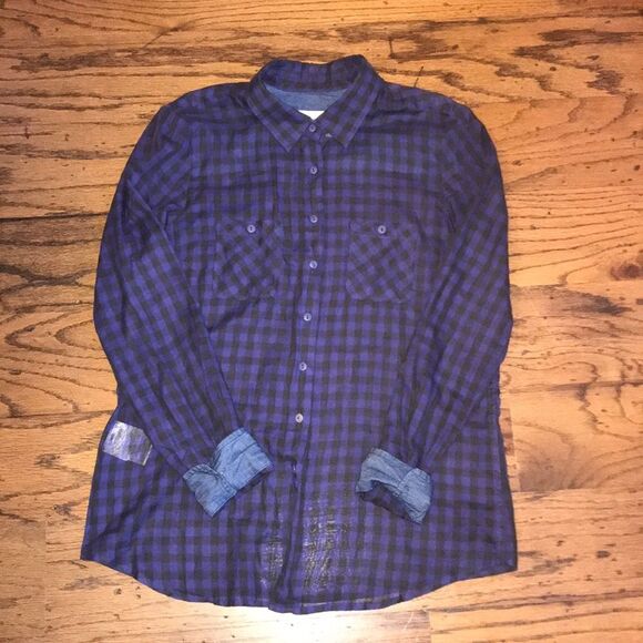 BCBGeneration Plaid Button blouse Blue/Black SZ S - Picture 1 of 6